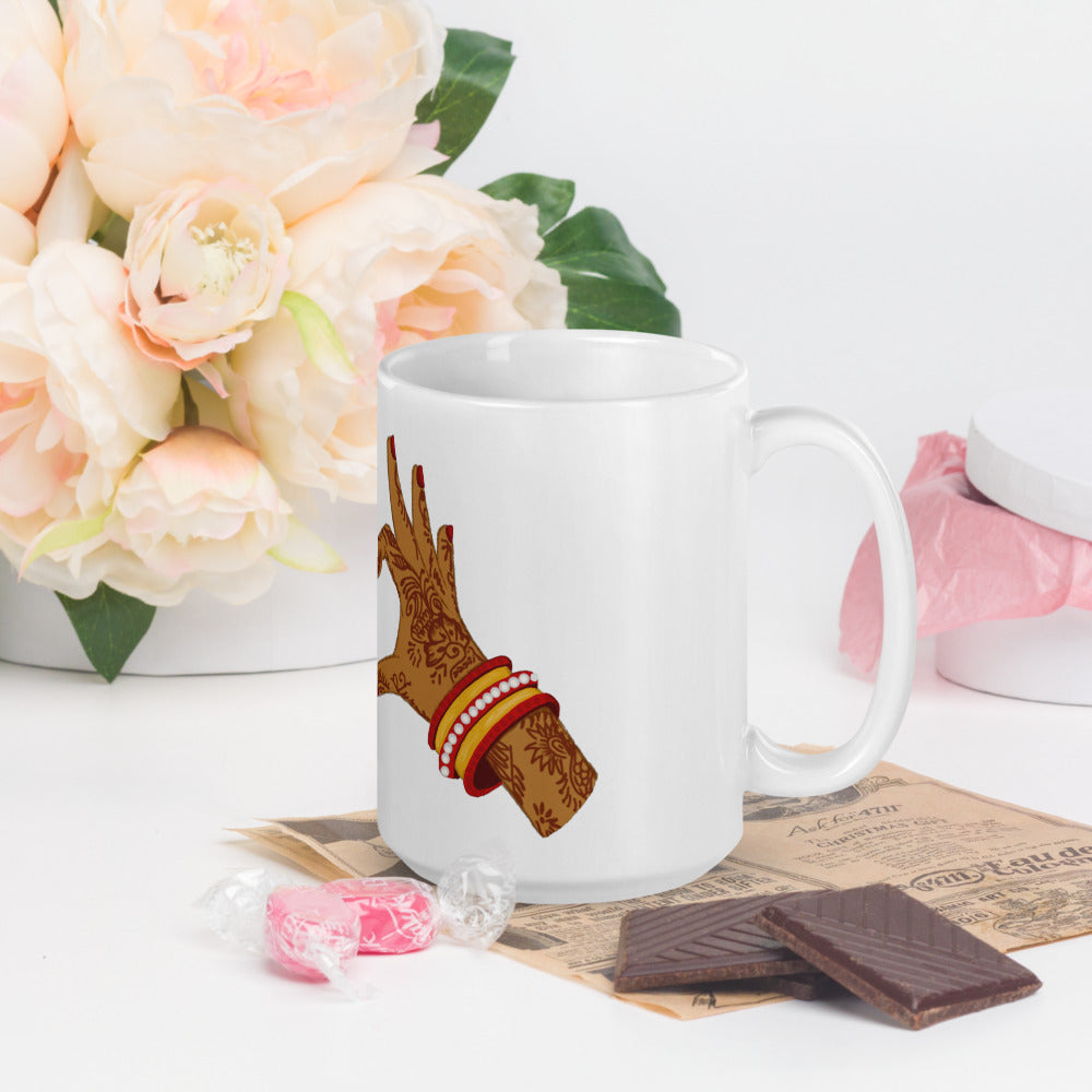 Mendhi Love Hands White glossy mug